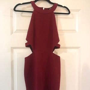 TOBI Maroon Bodycon Dress with Cutouts